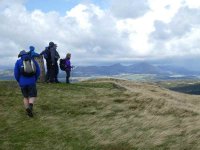 The summit of Great Burney looking to the Coniston Fells