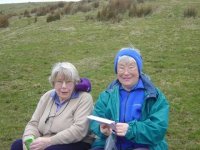 Break time - Hilda and Joyce contemplate the remainder of the walk